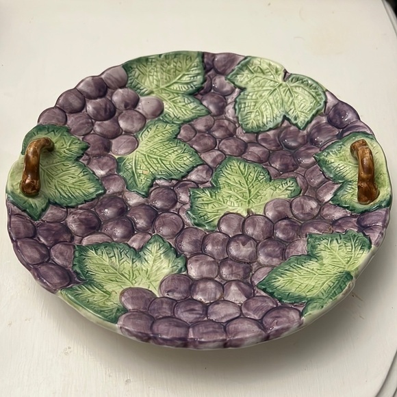 Vintage 1988 Fitz & Floyd Majolica Style Serving Dish Grapes Leaves - Picture 1 of 8